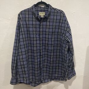 Eddie Bauer Men's Casual Shirt 2XL Long Sleeves Blue Plaid Cotton Flannel